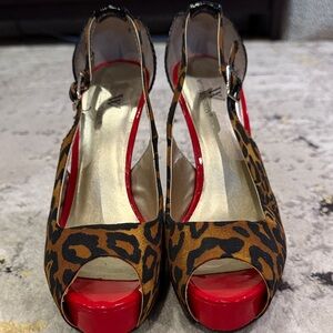 Worthington Leopard Print Heels with Red Accents